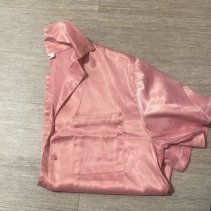Oversized pink satin-like shirt